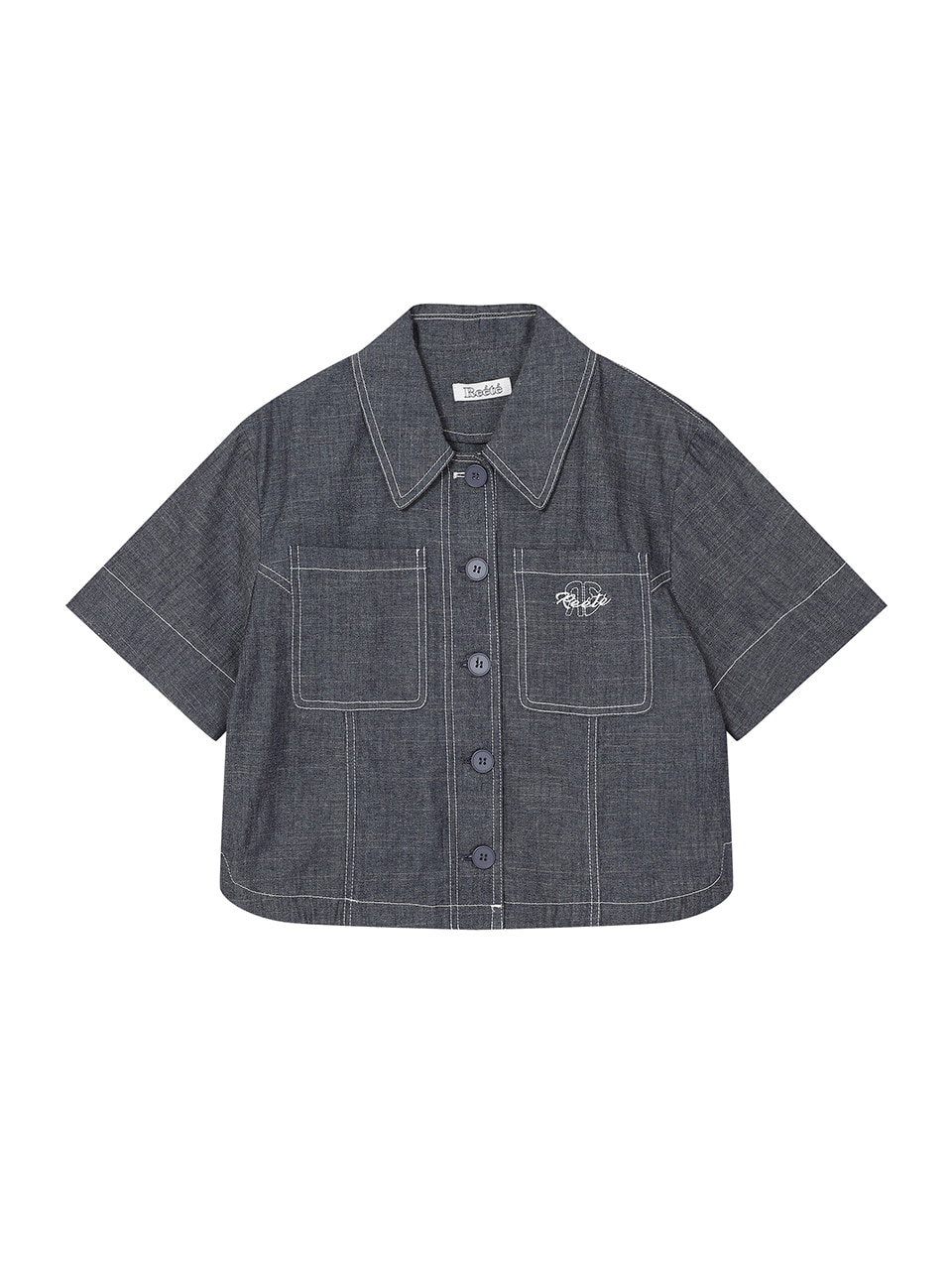 collar crop denim short-sleeved shirt- U1F22DST010